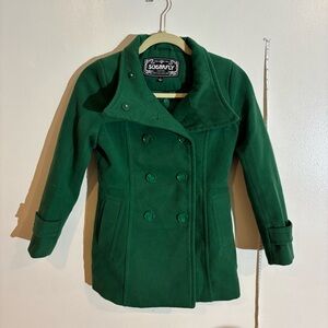 Sugarfly Girls Green Double Breasted Peacoat/Trench Coat size large